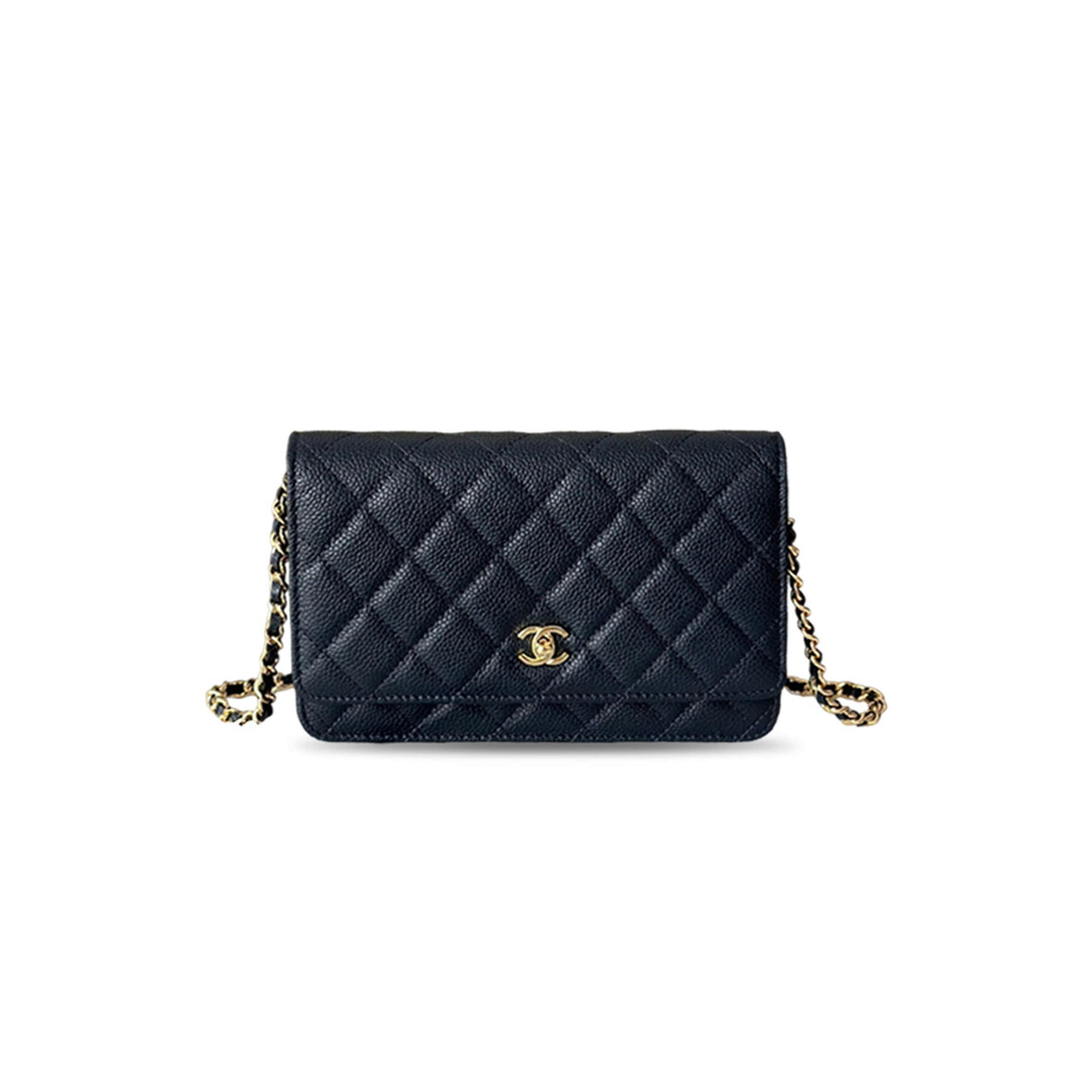 CHANEL MASTER CAVIAR QUILTED WALLET ON CHAIN WOC NAVY BLUE (19*13*3cm)